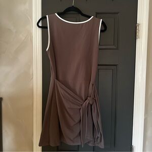 Abercrombie & Fitch Brown Sleeveless Asymmetrical Knot Dress with White Trim